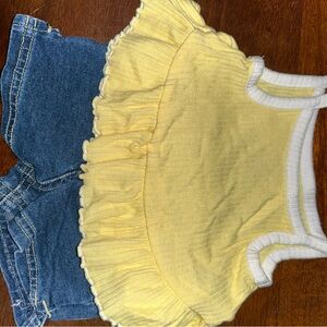 Yellow Ruffled Top and Denim Shorts baby Set